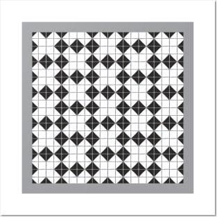 Maximalist Geometric Tile Pattern in Black and White Posters and Art